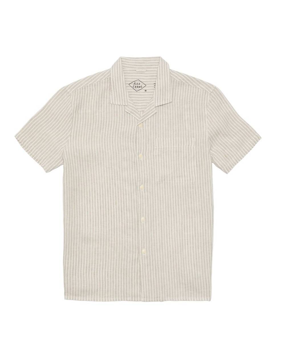 NEW ALEX CRANE men's camp striped button down shirt in salt lines